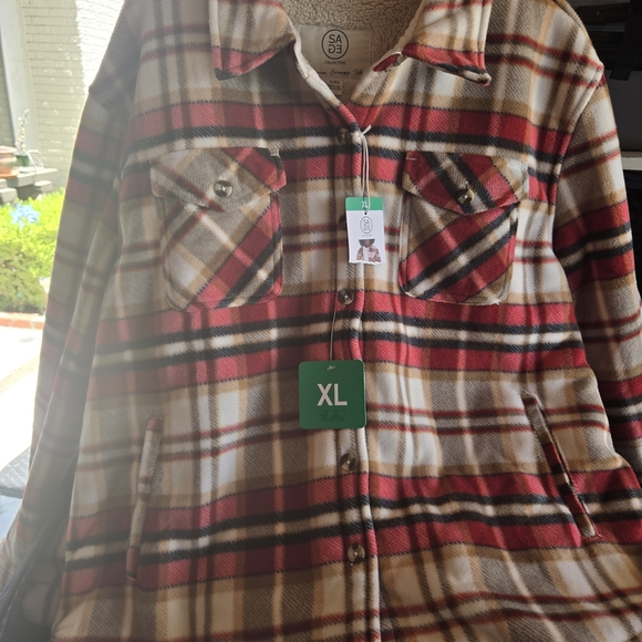 Sage Jackets & Blazers - Sage Red and Cream Plaid Jacket